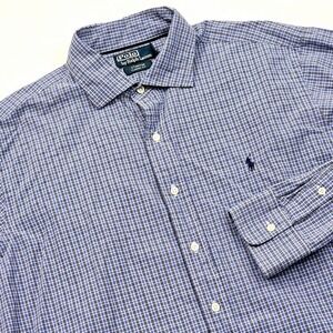 Polo Ralph Lauren Shirt Mens XL Stanton Classic Check Plaid Blue Long Sleeve Ivy